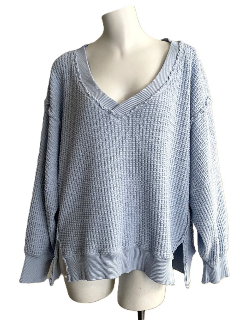 American Eagle This Feels Seriously Lived-In Thermal Waffle Knit Sweatshirt Sz L